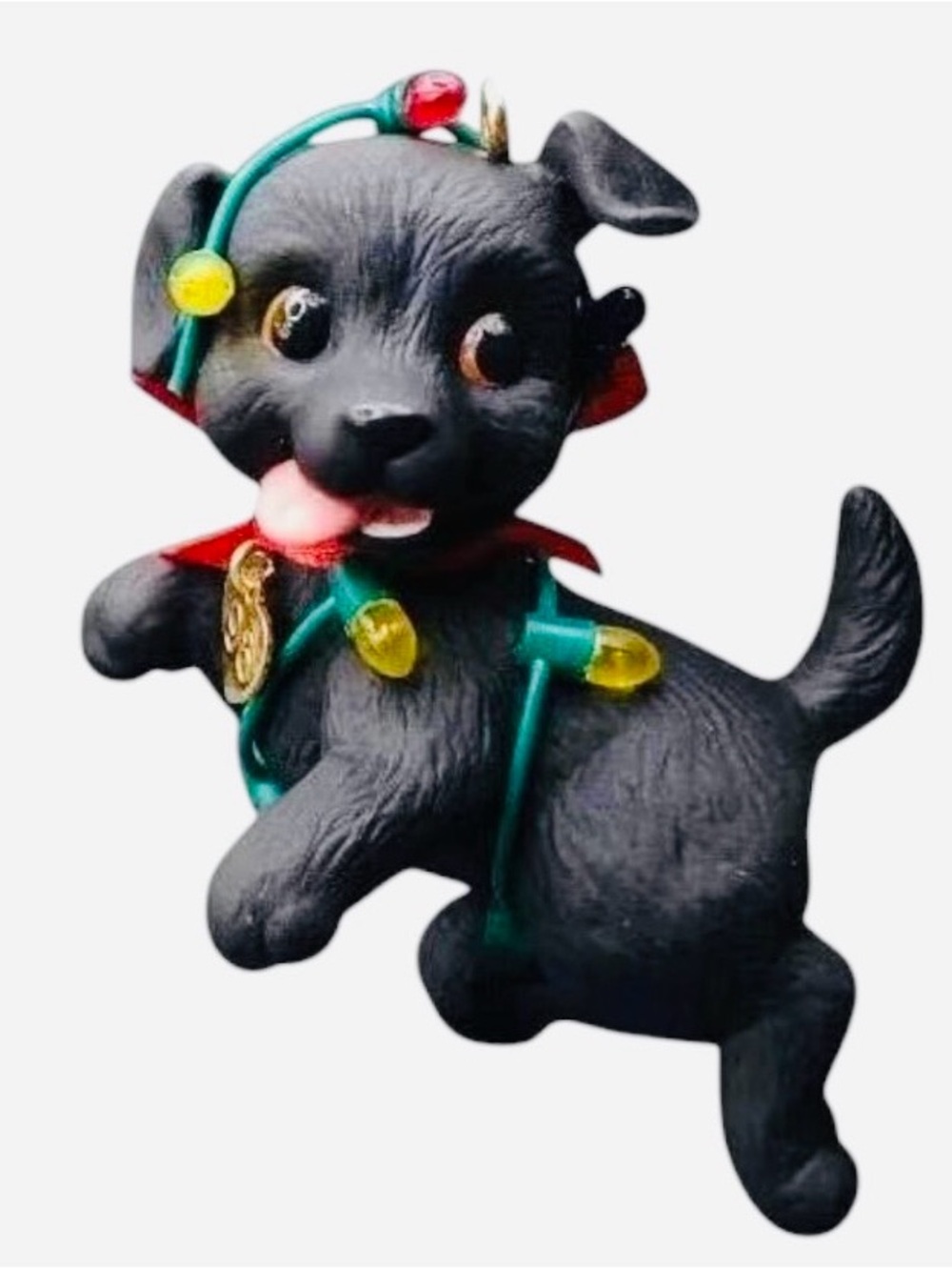 1998 Puppy Love Hallmark Black Dog Ornament with Colorful Lights